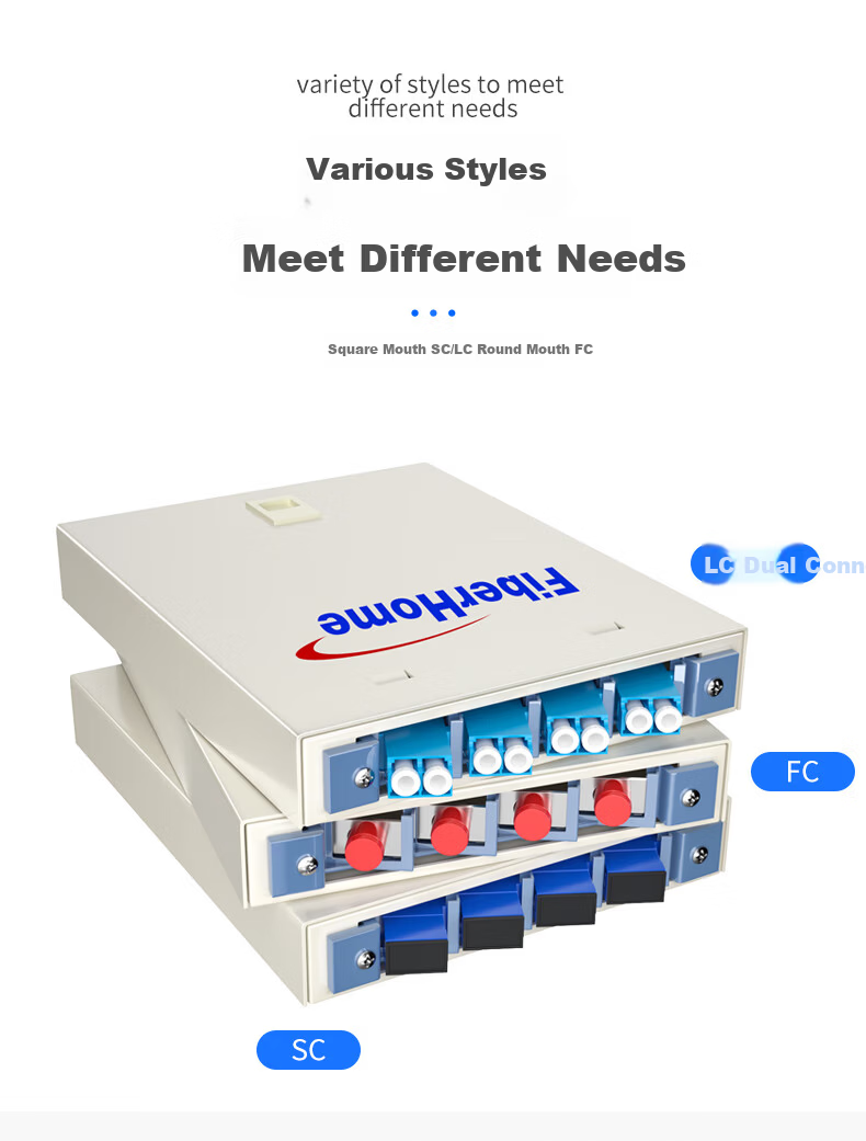 FiberHome 4-Port Empty Fiber Optic Terminal Box Wall-Mounted Fiber Optic Cable Splice Box Universal Fiber Optic Splice Tray Distribution Frame 5