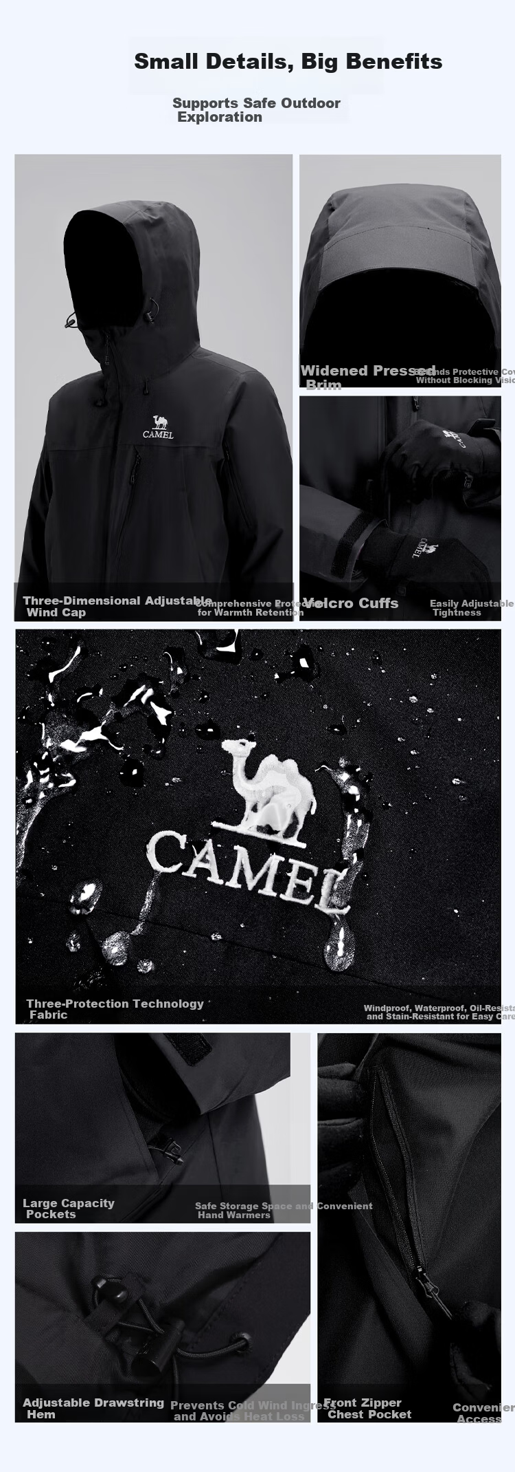 CAMEL Women's Rain God 3-in-1 Waterproof Mountaineering Jacket B032 Phantom Black 17
