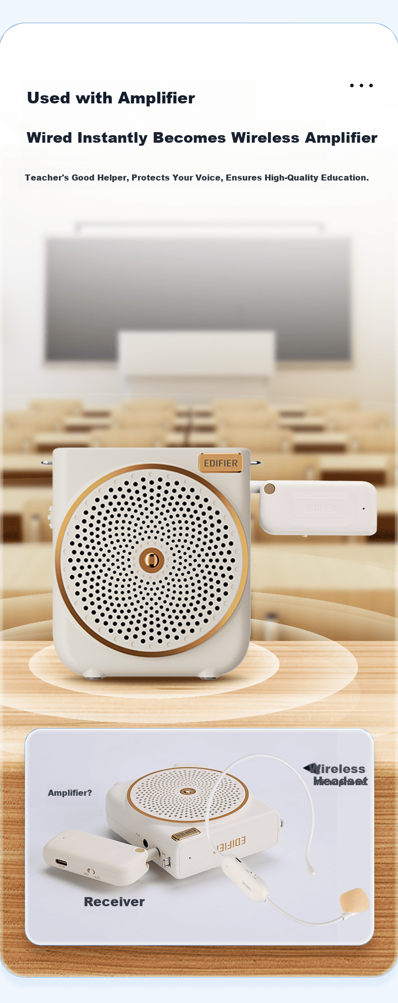 EDIFIER MK10 Wireless Headset Microphone Compatible with Portable Amplifier High-Sensitivity Teacher Headset Mic White Speaker 8