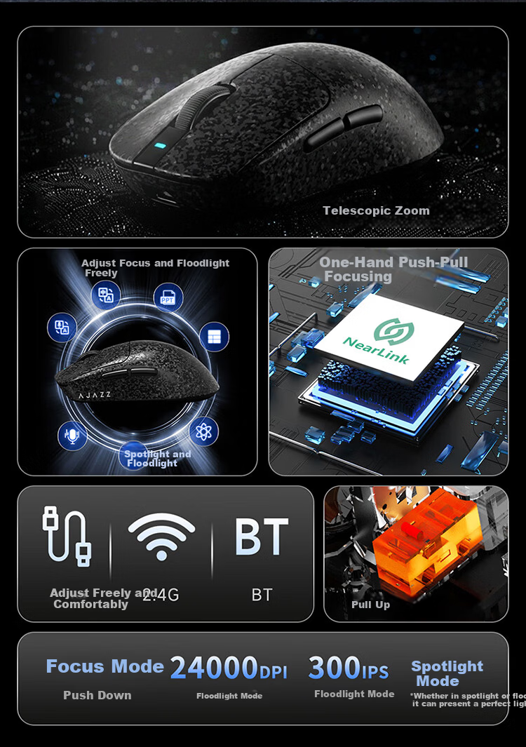 AJAZZ T520AI Wireless Mouse, Carbon Fiber Lightweight Gaming Mouse, Star Flash Three-Mode Connection, Comfortable Feel, Delicate Texture, Blue 2