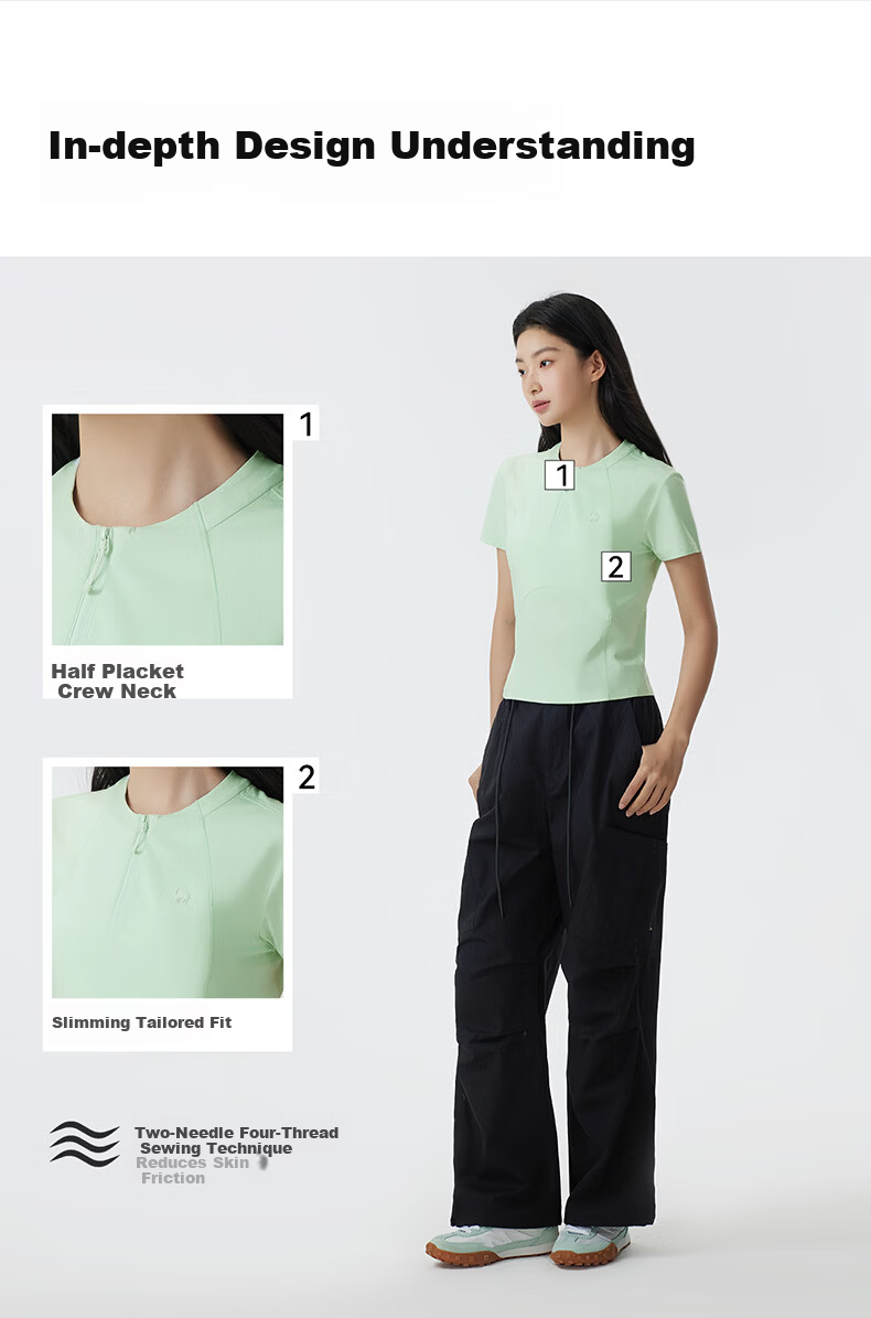 CAMEL Women's Outdoor Quick-Dry T-Shirt 26 Spring Summer Breathable Short Sleeve Cooling Sun Protection Half-Zip Sports Top 9017 7