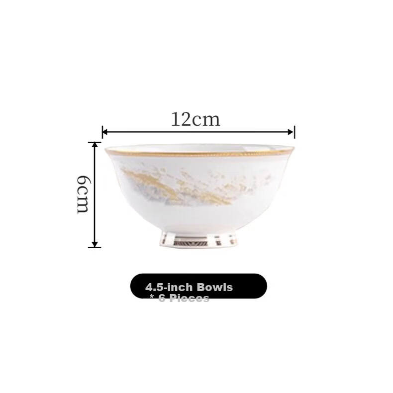 DISHWEER Ceramic Rice Bowls Set of 6, 4.5-Inch High Foot Soup Bowls, Stylish Home Dinnerware Set