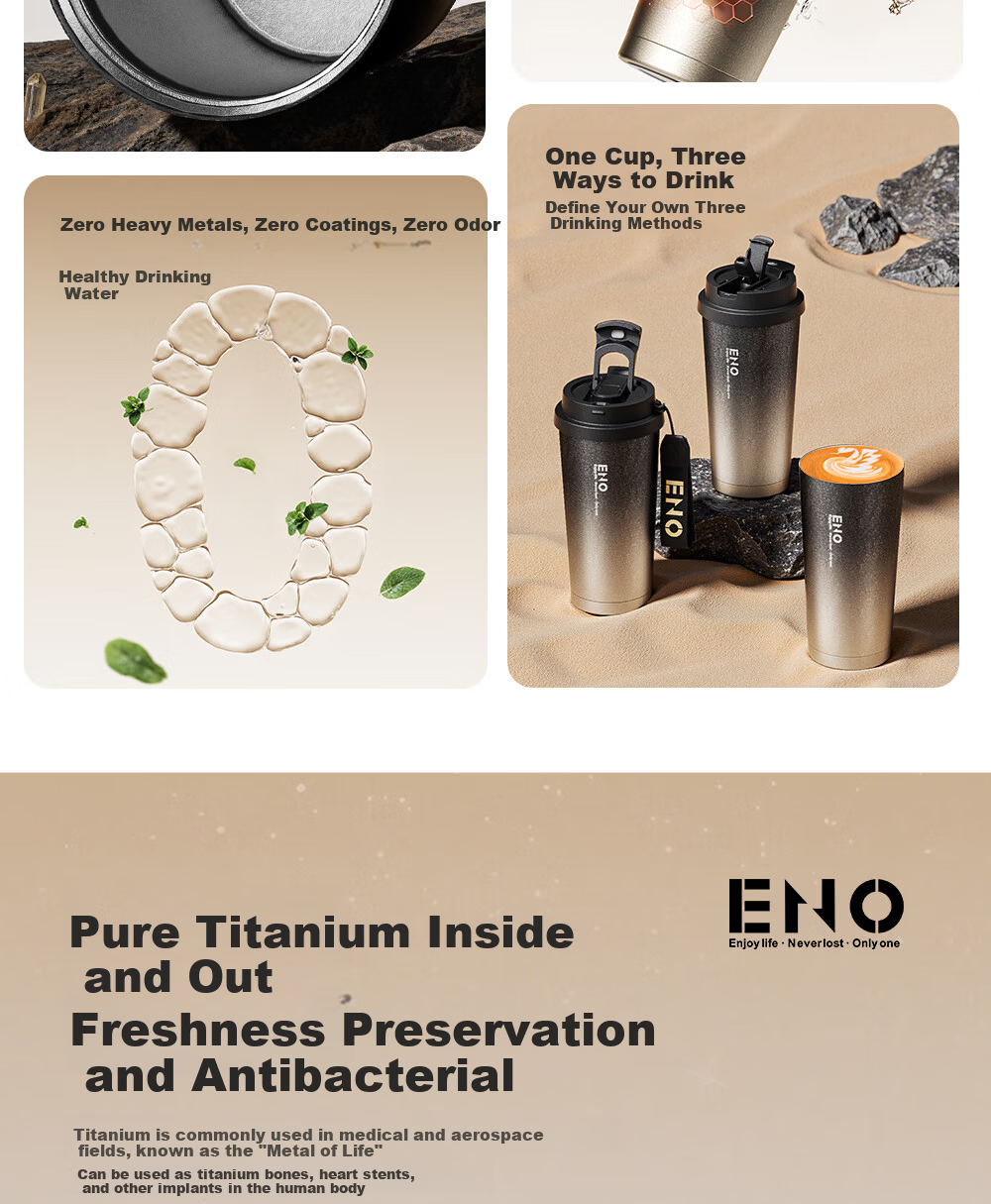 Eno Titanium Pure Titanium Insulated Straw Water Bottle High-Value Coffee Cup Portable Custom Valentine's Day Gift 3