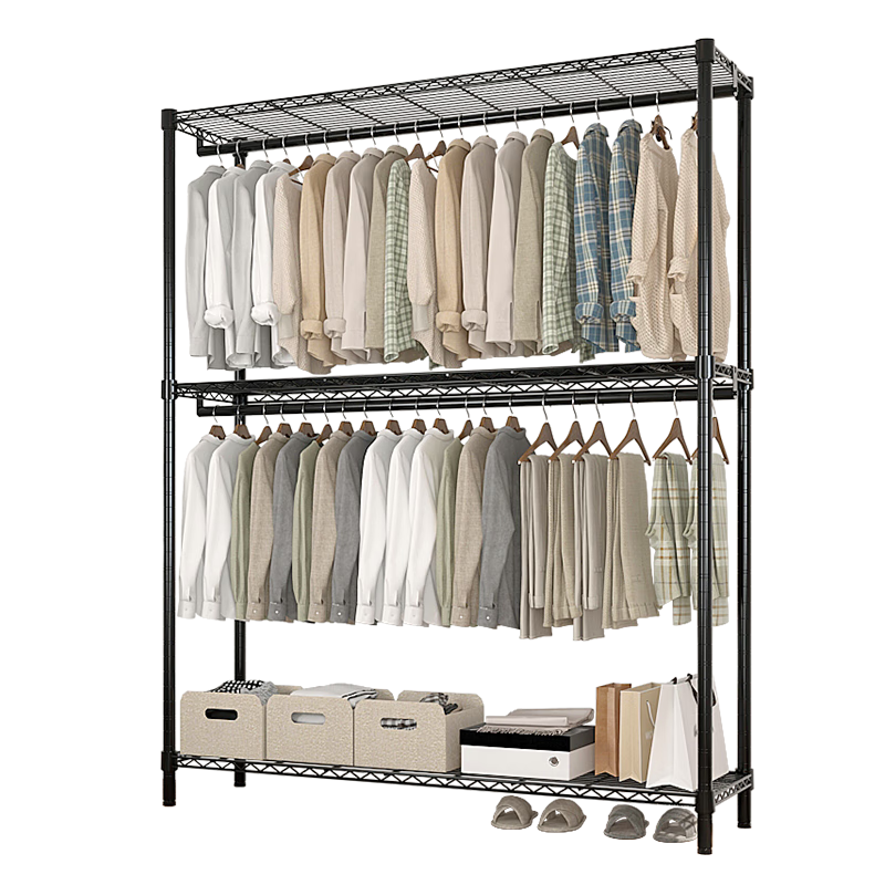 Chuanjing Floor-Standing Double-Layer Clothes Rack, Bedroom Storage Shelf for Rental Apartments, Indoor Drying Rack, Heightened Wardrobe And Hat Organizer
