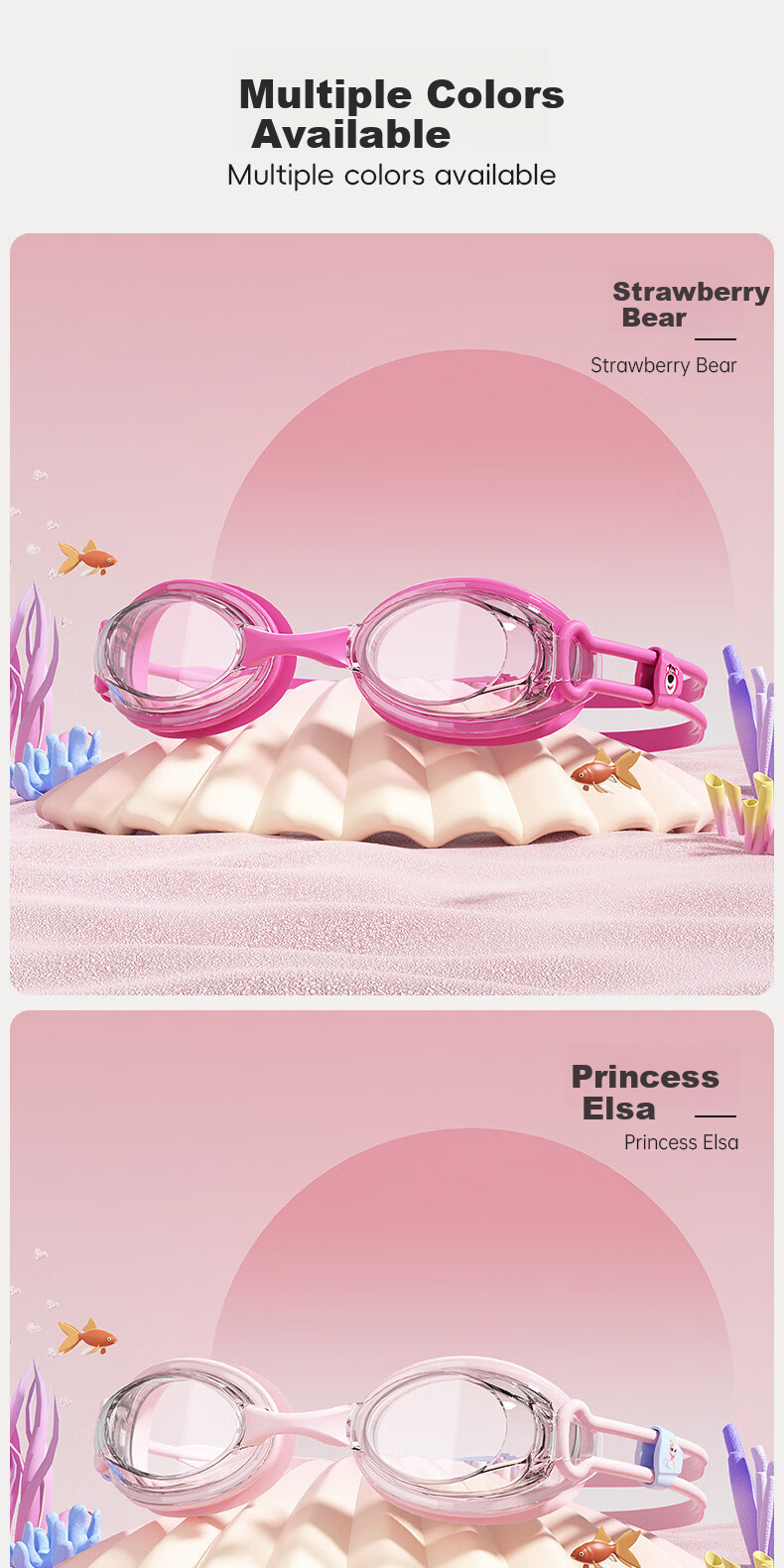 Disney Kids Swim Goggles Waterproof Anti-Fog HD Training Racing Goggles Set D65653S Blue Elsa 8