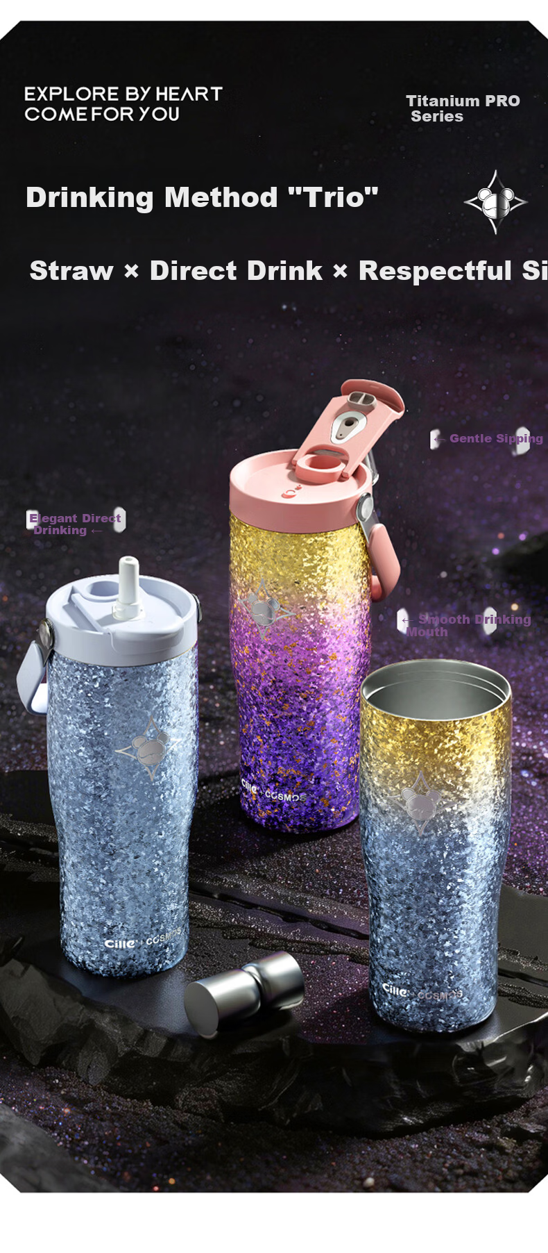 Cille Pure Titanium Insulated Tumbler for Women High-Value Ice Cup Coffee Cup Portable Straw Water Bottle Birthday Gift for Girlfriend 7