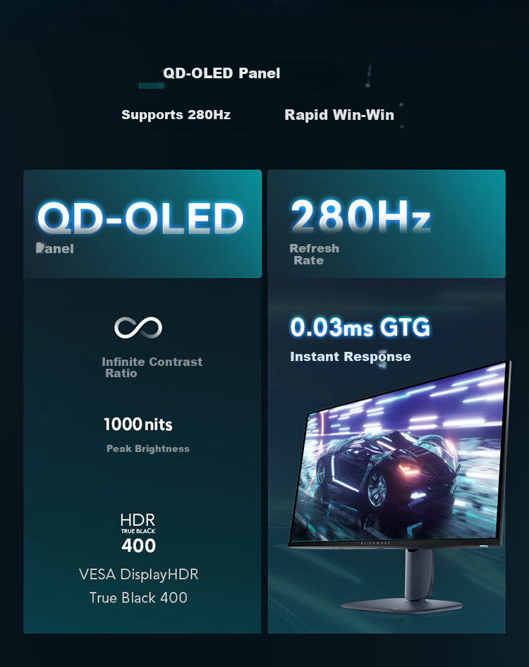 Alienware 27-Inch 4K Gaming Monitor QD-OLED 240Hz 0.03ms High Refresh Rate Gaming Display AW2725Q 3