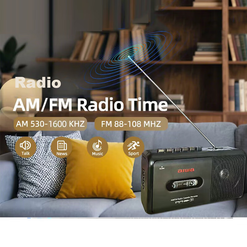 Aiwa CR-1 Bluetooth Speaker Retro Cassette Player Portable Radio USB TF Bluetooth Player Student Listening Device English Training Dual Power Black