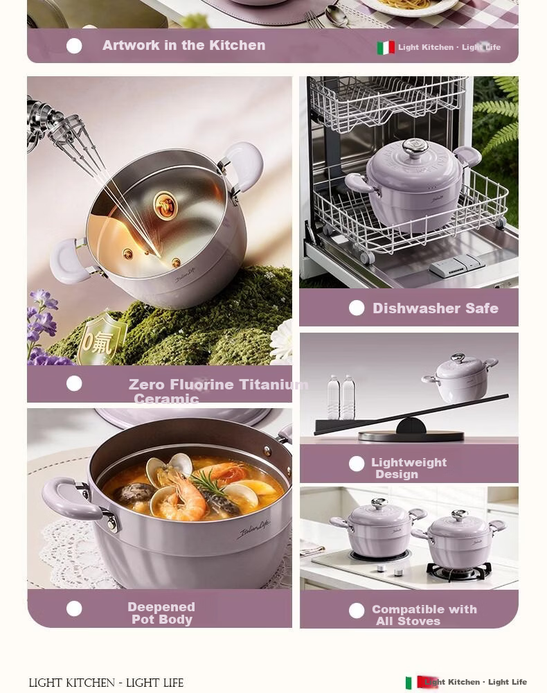 Alluflon Aluflon Soup Pot Healthy 0-Fluorine Coating Titanium Ceramic Milk Pot Trendy Purple Coconut Pot 22cm 4