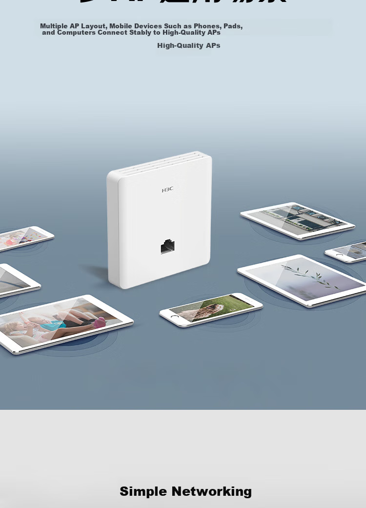 H3C Whole-House WiFi Set, 5G Distributed Enterprise-Grade Gigabit Network Coverage for Office And Large Apartments, IoT, 600㎡, 4 Ceiling-Mounted APs + 5-Port POE Manager 3