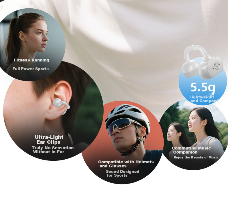 Gamma C1 Clip-On Bluetooth Earphones Waterproof Level 8 Open-Ear Wireless Headphones for Running Sports Gaming Calls Noise Cancellation 3