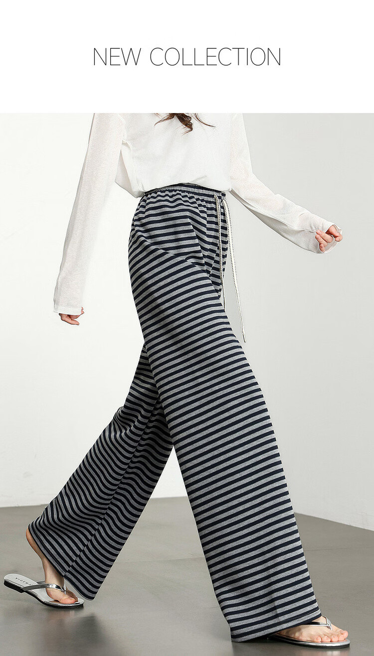 Demana Free Pressure Zero Pants Summer Lazy Colorblock Striped Wide-Leg Elastic Waist Draped Loose Slimming Women's Casual Pants 1