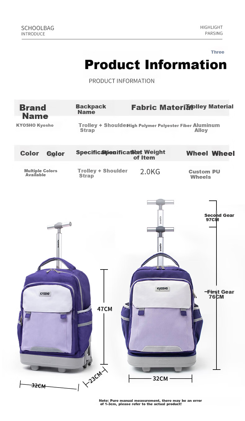 Kyosho Trolley School Backpack Large Capacity for Elementary and Middle School Students Purple 4