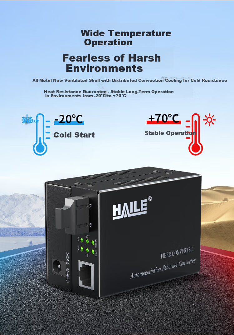 HAILE Haile Telecom Grade Gigabit Single-mode Dual-fiber Fiber Optic Transceiver 25km Network Monitoring SC Port Optical-Electrical Converter HC-820-25 5