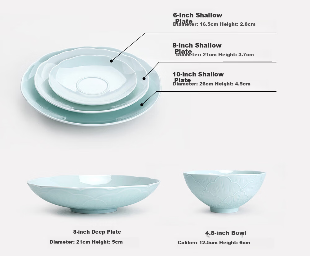 Blue Seal Oriental Jingdezhen Ceramic Dinnerware Set High-Temperature Yingqing Underglaze Carved Bowl Set 6-Piece Gift Box 18