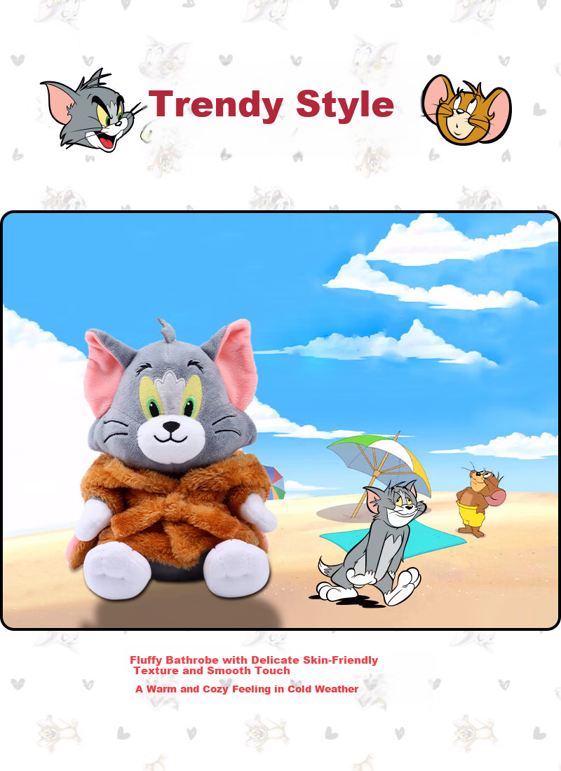 Haoqile Tom and Jerry Bathrobe Tom Cat 20cm Plush Toy Gift Doll Comfort Toy Pillow 3