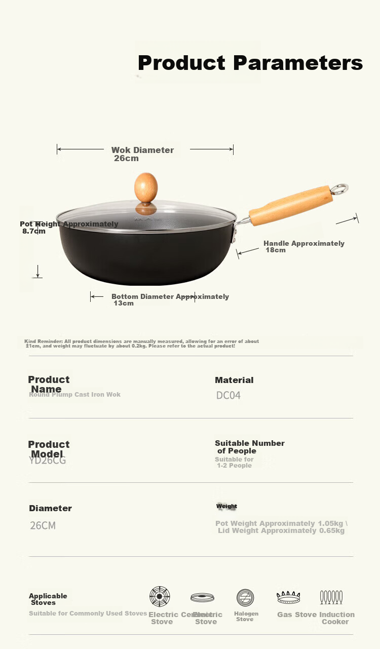COOKER KING 26cm Multi-Purpose Cast Iron Stir-Fry Pan YD26CG (Unit: Piece) 6
