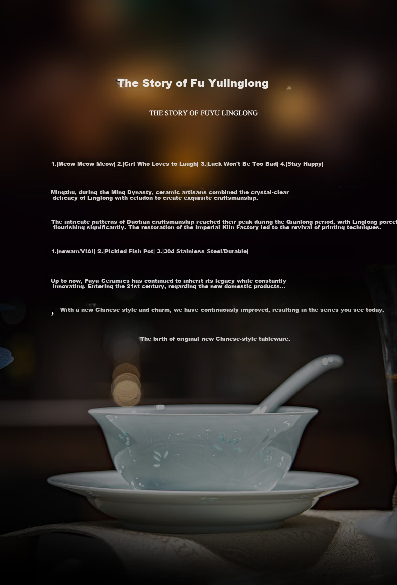 Fuyu Ceramics Jingdezhen Chinese Exquisite High-Temperature Yingqing Relief Bowl and Plate Dinnerware Set Home Luxury Huaxia Lanyun 22-Piece 15