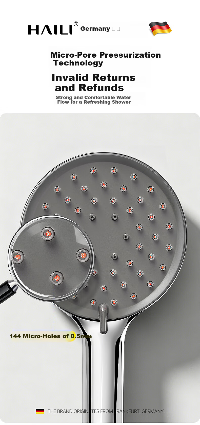 Haili Large Panel Coarse Hole Shower Head High Pressure Water Boost Bathroom Showerhead ZH261G 8