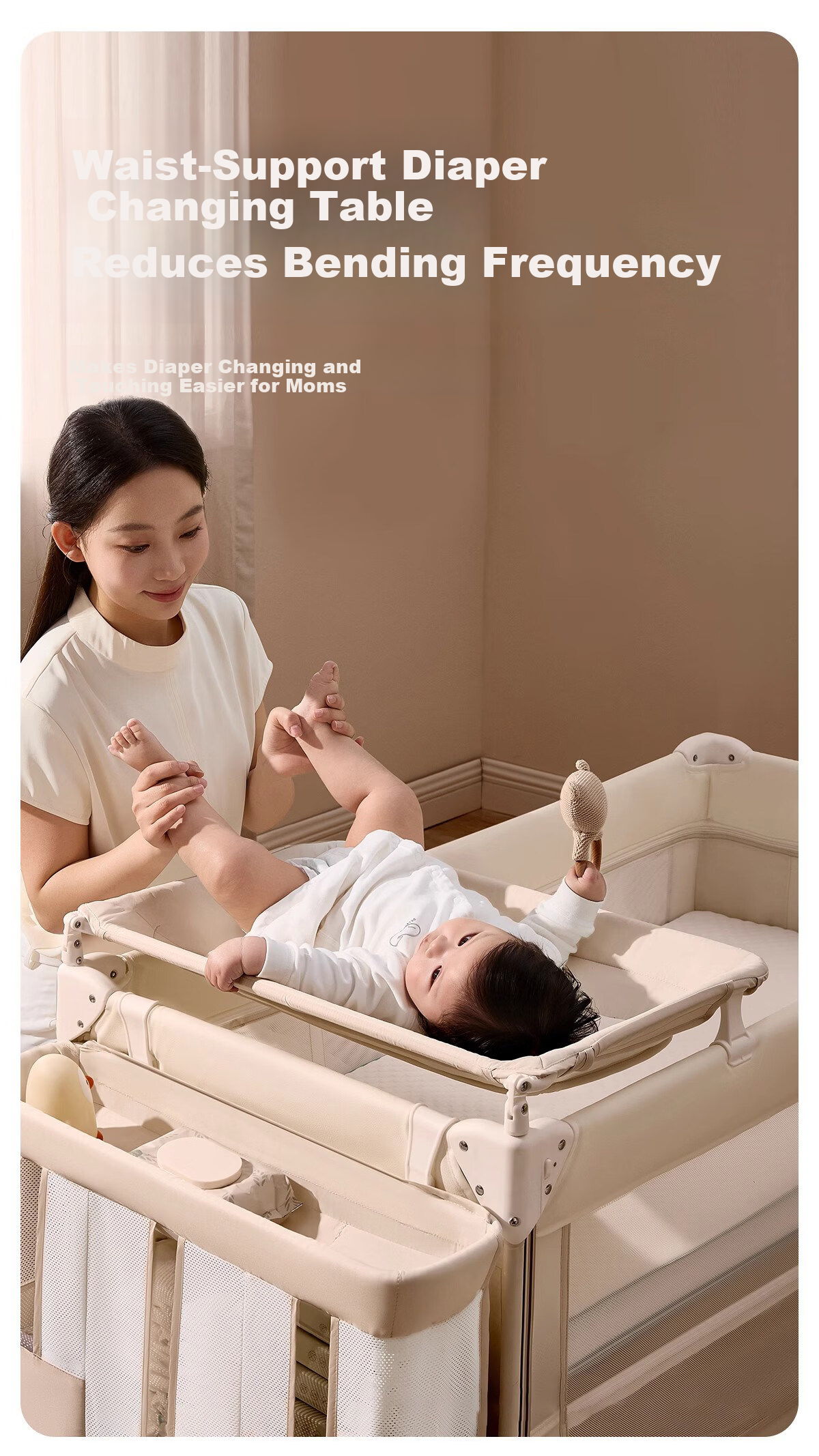 Coolbaby Baby Crib Adjustable Seamless Bed Rail Multifunctional Portable Baby Bed Rice [Flagship Model] 9