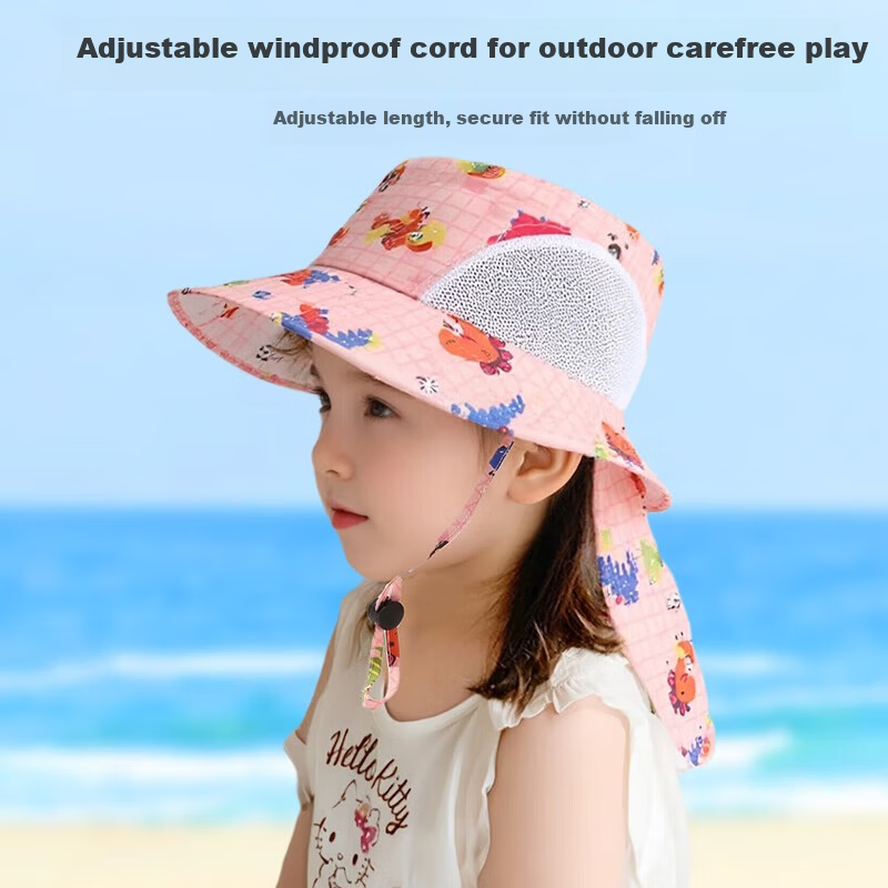 9i9 Kids Summer Sun Hat Baby Sunshade Hat Unisex Adjustable Bucket Hat Beach Hat Neck Protection F27 Pink