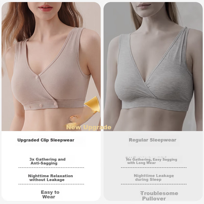 FENYE Three-Buckle Adjustable Nursing Bra Postpartum Feeding Pure Cotton Sleep Bra Anti-Sagging Large Breast Sleepwear Skin Tone L