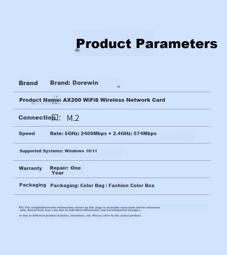 DOREWIN AX200 WIFI6 Wireless Network Card 2974Mbps 5G Dual-Band Laptop Internal Module M.2 Interface WIFI Receiver with Bluetooth 5.2 9
