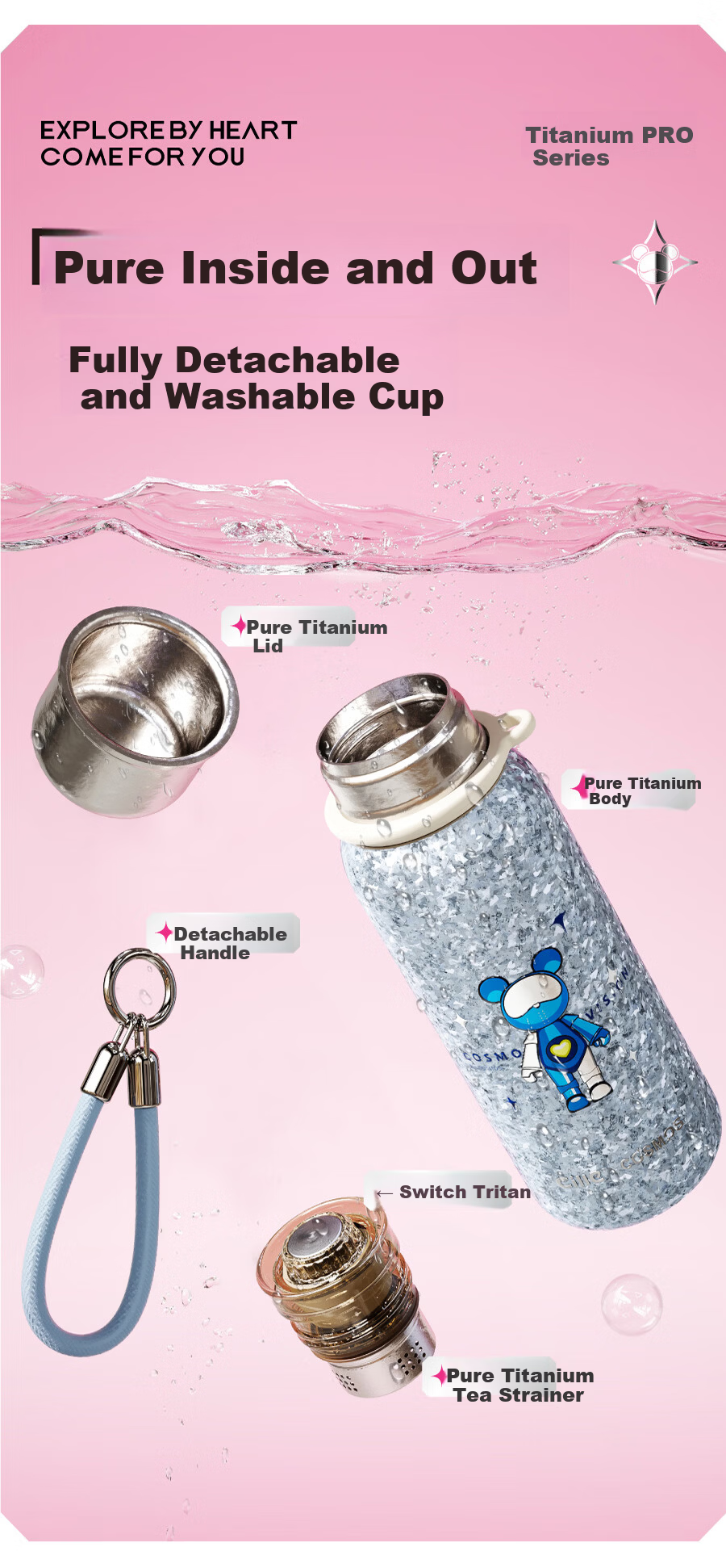 Cille Pure Titanium Insulated Antibacterial Thermos Gift for Men Birthday Gift for Women Pocket Travel Mug for Girlfriend Wife Bestie 6