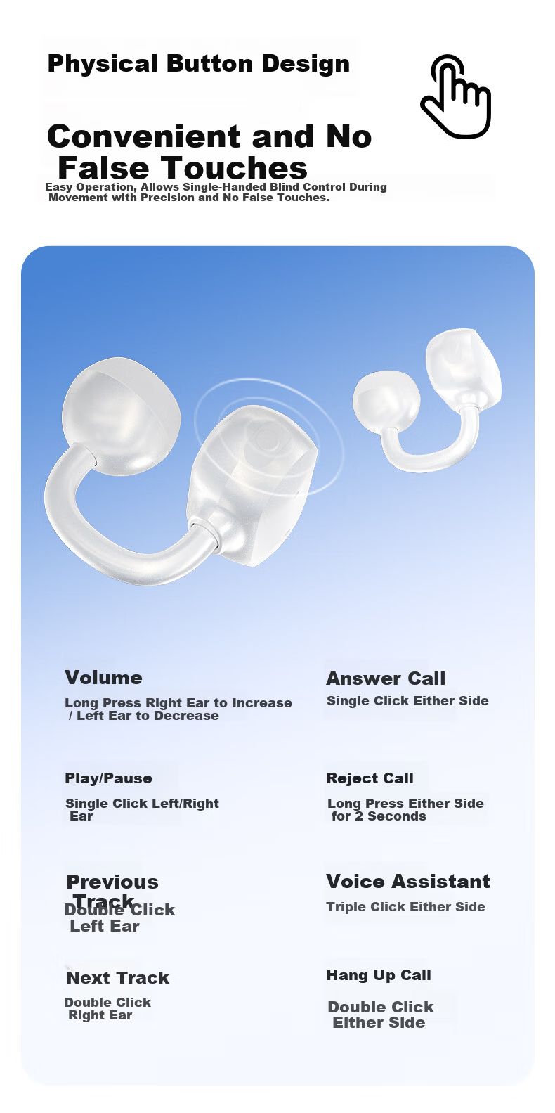 Gamma C1 Clip-On Bluetooth Earphones Waterproof Level 8 Open-Ear Wireless Headphones for Running Sports Gaming Calls Noise Cancellation 17