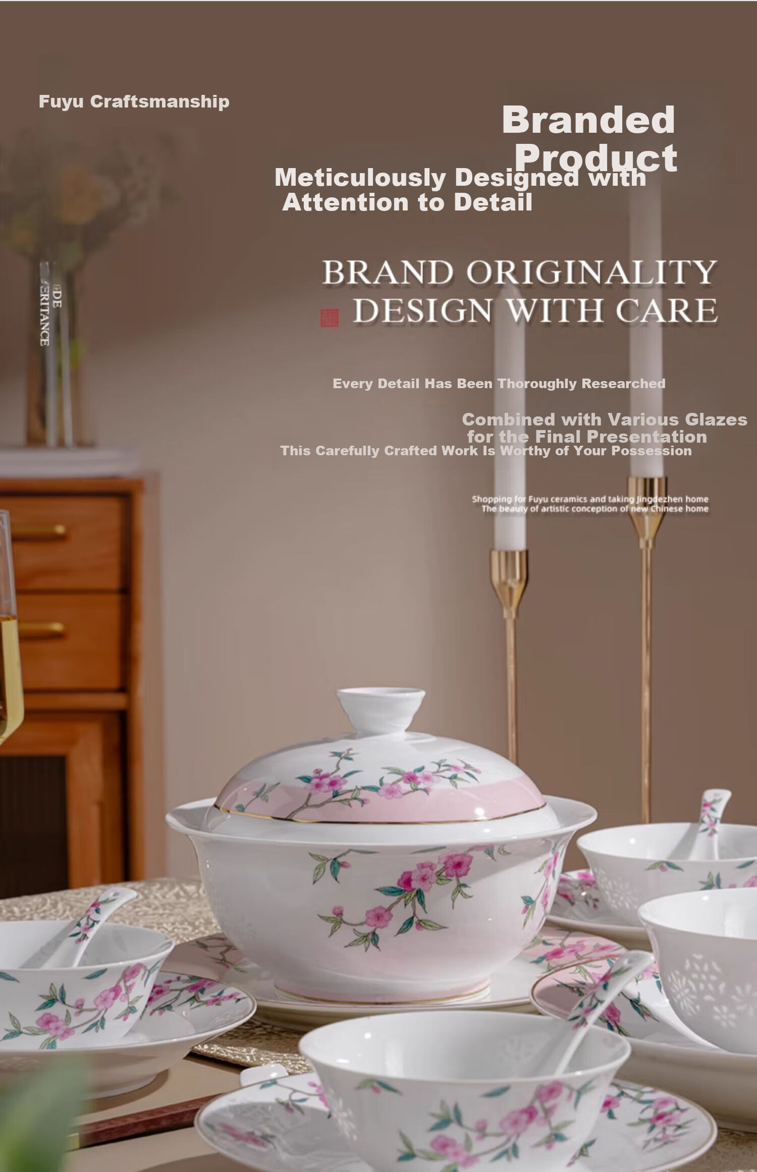 Fuyu Ceramics Jingdezhen Dinnerware Set Home Use Bowls Plates Chinese Style Simple Modern Gift Manting Fangfei 30-Piece 8