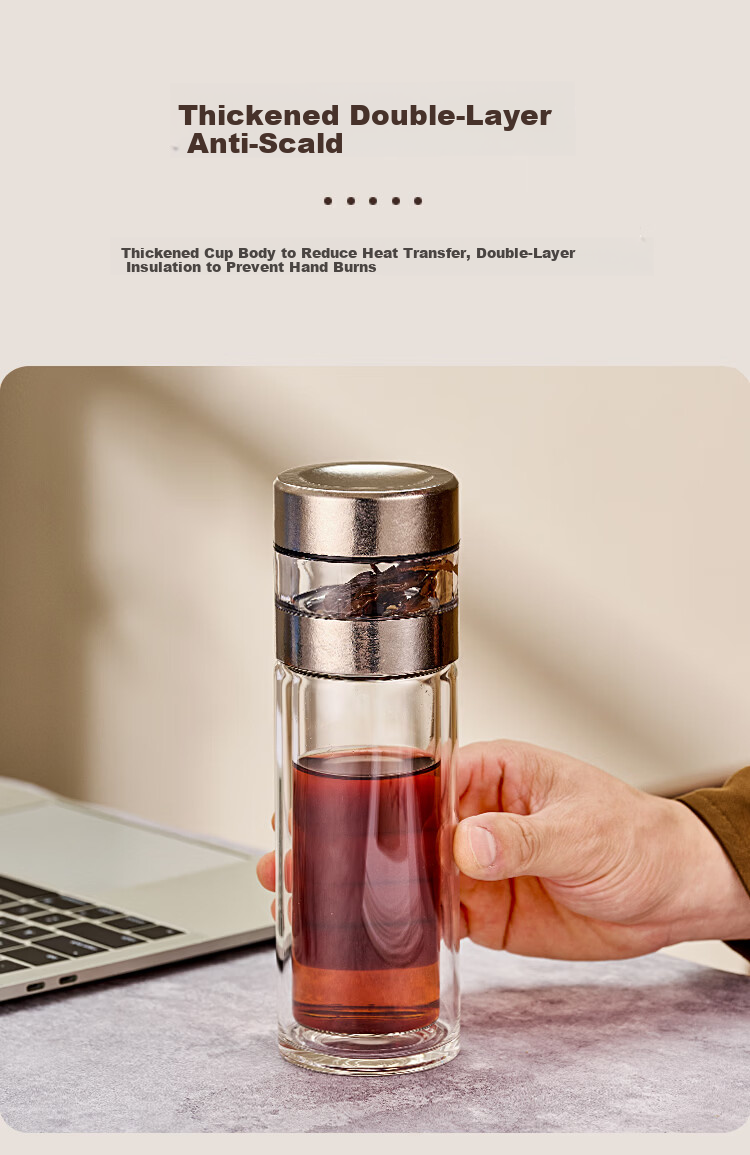 Gold Inlaid Jade Glass Cup Pure Titanium Antibacterial Tea Brewing Cup Pure Titanium Tea Infuser Business Double-Layer Tea Water Separation Cup Men's Car Travel Water Bottle 7