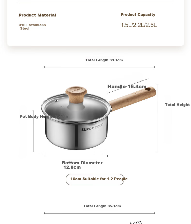 Supor 18cm Baby Food Multi-Functional 316L Stainless Steel Milk Pot for Infants and Toddlers 12