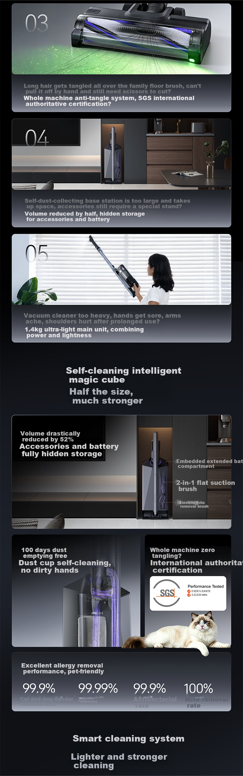 Narwal Vacuum Cleaner V50Cube [100 Days Self-Emptying, No Mess, No Tangling, Intelligent Dirt Detection] Handheld Home Strong Suction Wireless Wash and Mop All-in-One Mite Removal Device 3