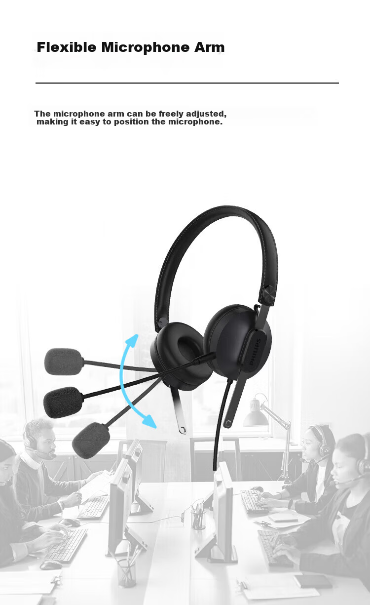 PHILIPS Dual-Ear Headset Over-Ear Call Center Customer Service Telemarketing Noise-Cancelling USB Plug-and-Play Office Education Training SHM2028 4
