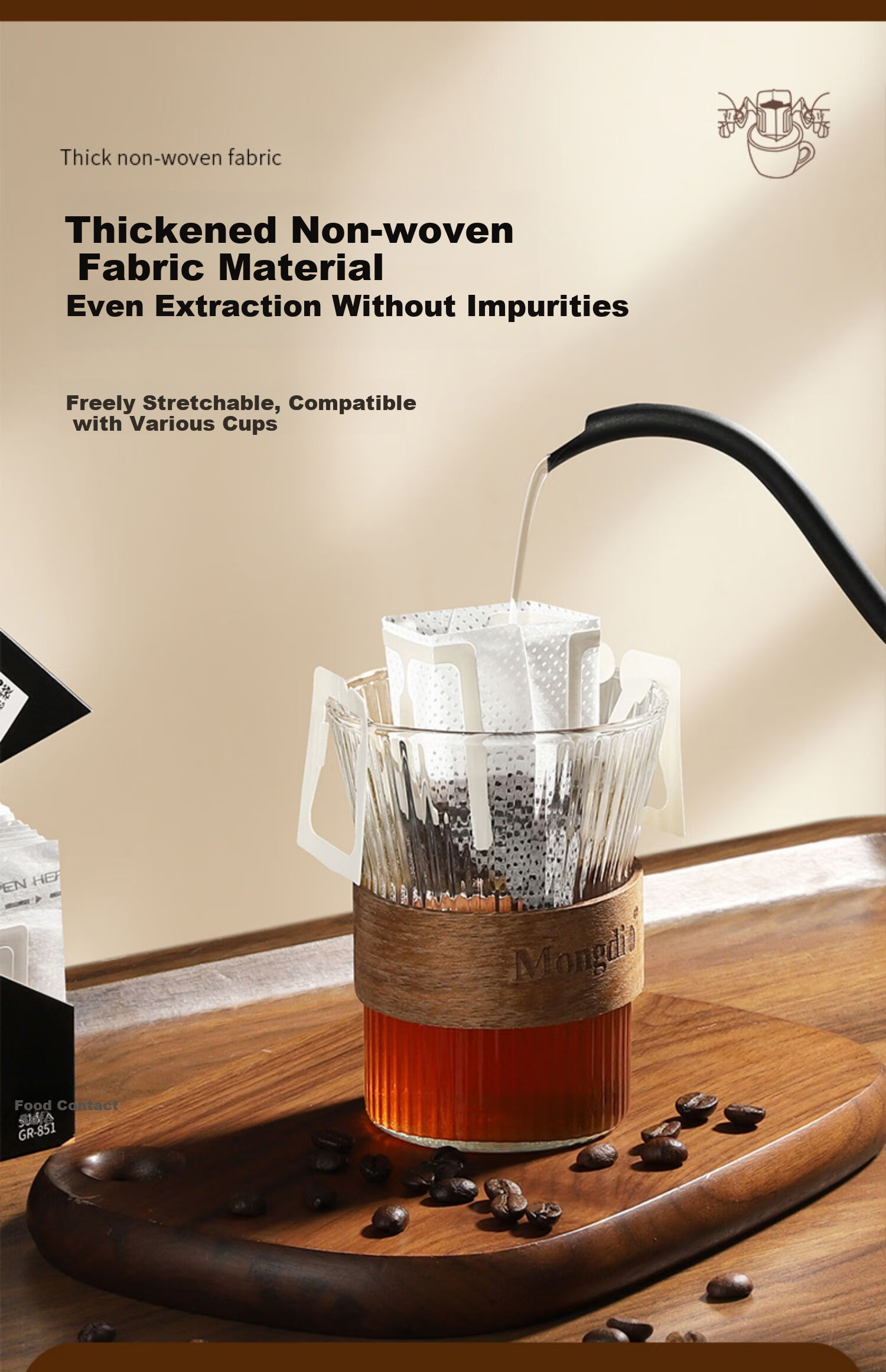 Mongdio Hanging Ear Filter Paper, Imported from Japan, Non-Woven Portable Hand-Brewed Filter Cup, Drip-Style Hand-Brewed Coffee Filter Paper, 50 Sheets 7