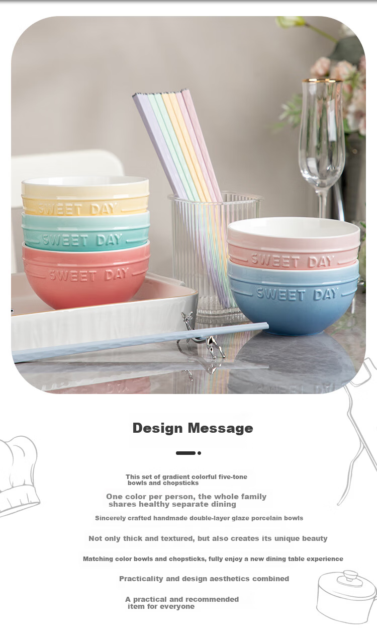 Banwu Life Ceramic Bowl and Chopsticks Set, Single-User High-Quality Underglaze Color Tableware, Personal Bowl and Chopsticks 2