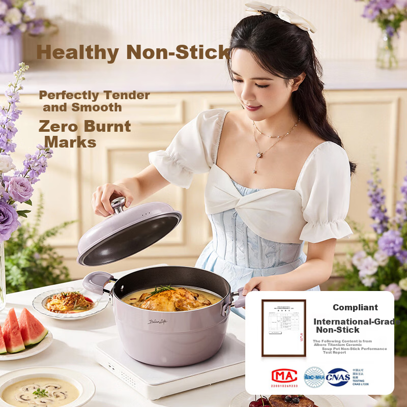 Alluflon Aluflon Soup Pot Healthy 0-Fluorine Coating Titanium Ceramic Milk Pot Trendy Purple Coconut Pot 22cm