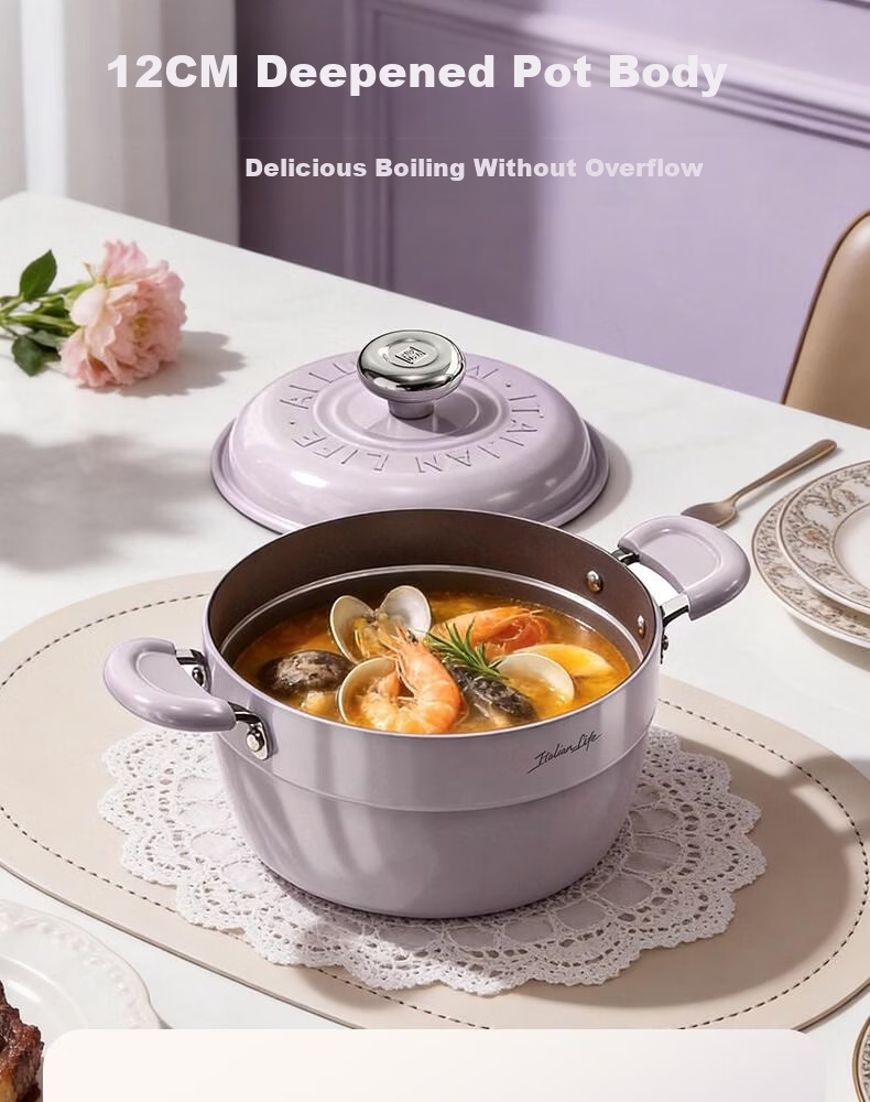 Alluflon Aluflon Soup Pot Healthy 0-Fluorine Coating Titanium Ceramic Milk Pot Trendy Purple Coconut Pot 22cm 7