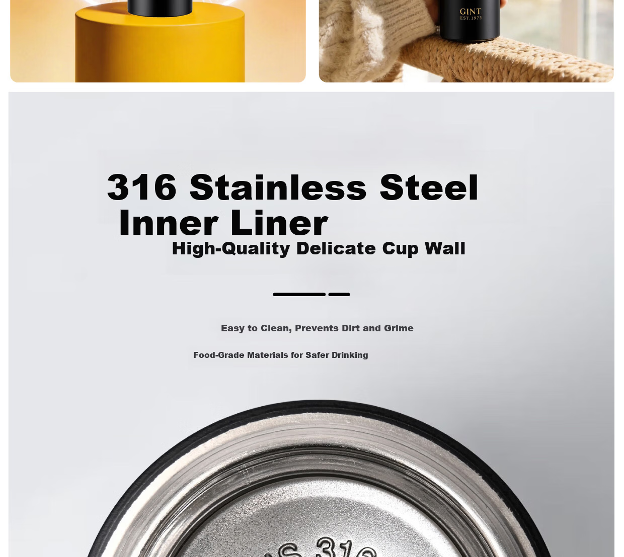 GiNT Insulated Tumbler Unisex 316 Stainless Steel Tea Separation Business Water Bottle Simple Portable Customizable Cup 3