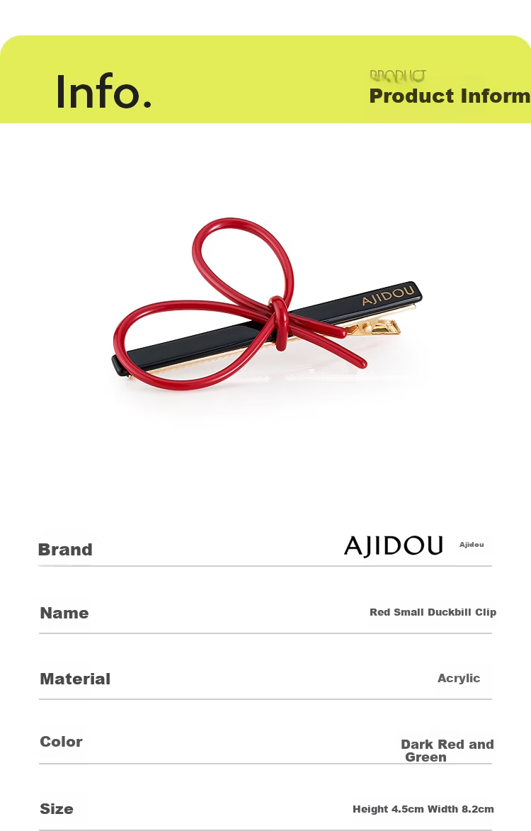 Aji Bean Duckbill Clip Bowknot Hair Accessory Fashion Trendy Versatile High Elasticity Hair Clip Side Clip Children's Day 7