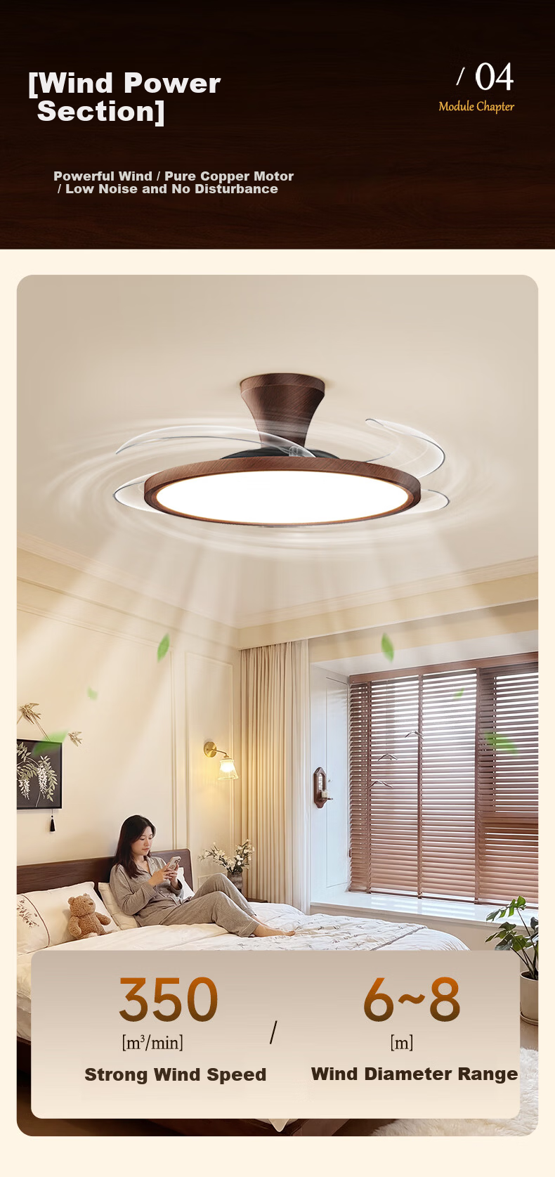 HP Puriguang Vintage Ceiling Fan Light with Invisible Blades for Bedroom and Dining Room Zhongshan Lighting with Installation Package Zhenzhiguang 12