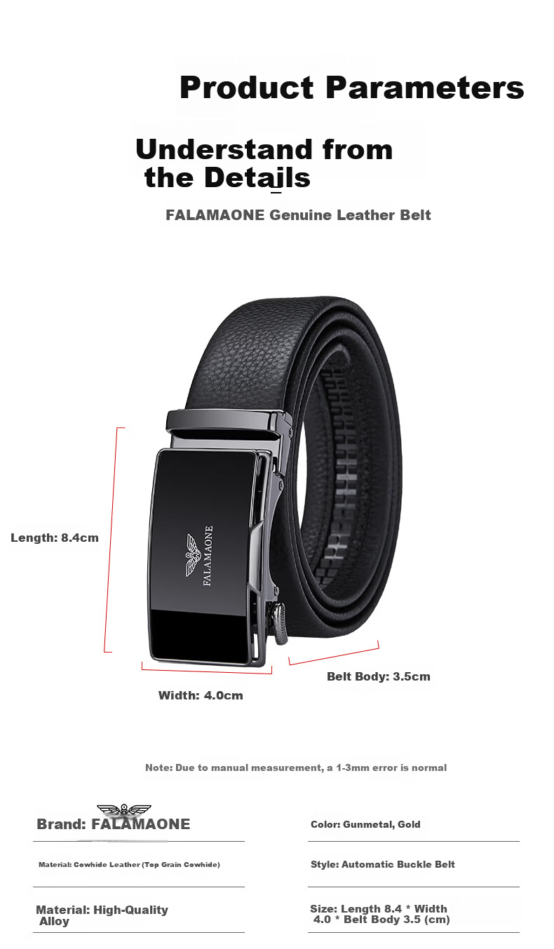 FALAMAONE Genuine Leather Automatic Buckle Belt for Men, Waistband, Trouser Belt, Father's Day Gift for Dad 3