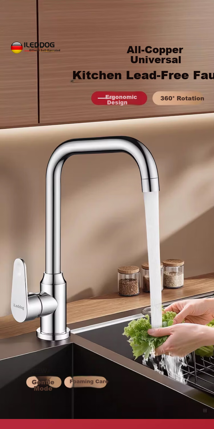 ILeddog [Germany] All-Copper Kitchen Faucet Household Vegetable Sink Pressurized Splash-Proof Hot and Cold Faucet CFLT-LR 3