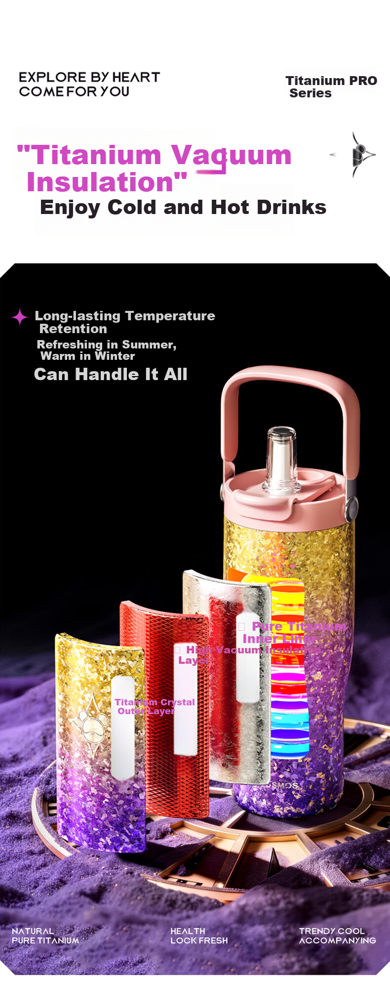 Cille Pure Titanium Insulated Tumbler for Women High-Value Ice Cup Coffee Cup Portable Straw Water Bottle Birthday Gift for Girlfriend 4