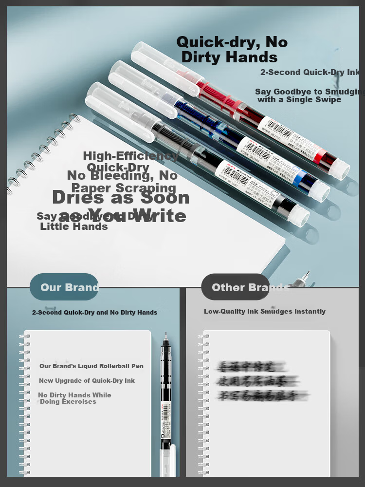 BEIFA Beifa Direct Ink Quick-Dry Rollerball Pen Signature Pen High-Capacity Writing Carbon Pen Smooth for Teachers and Students Red 15-Pack 【Back to School Essential】 7