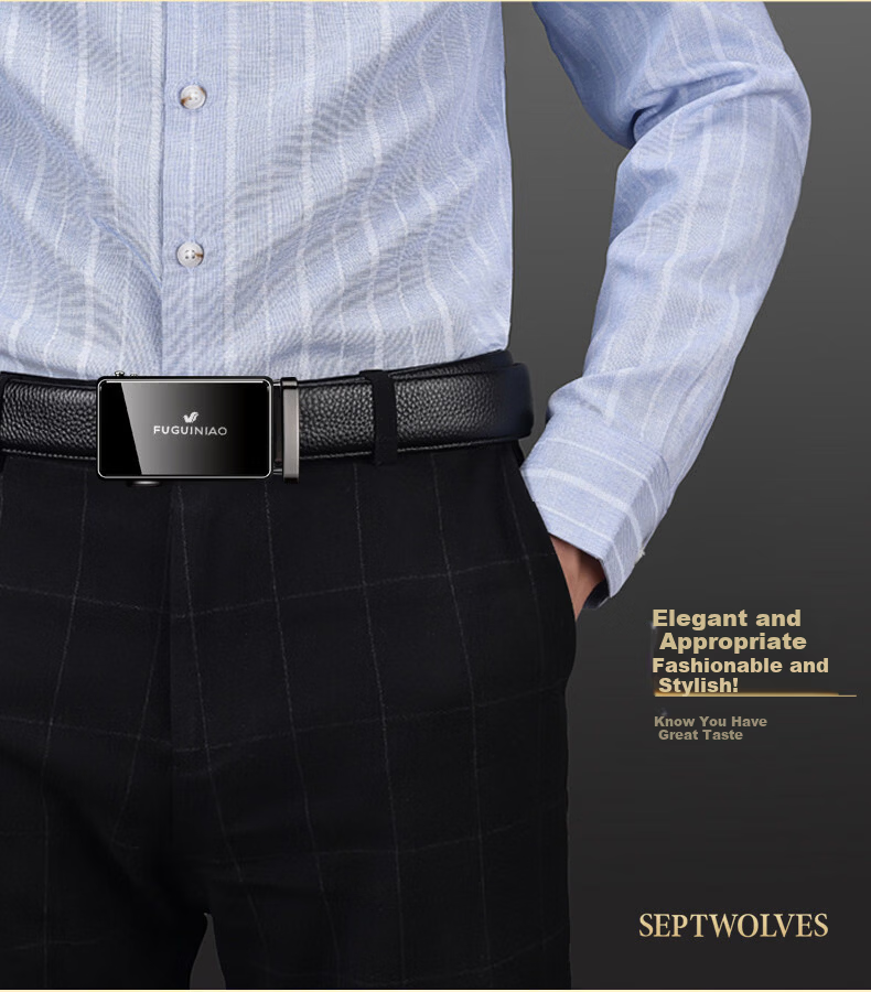 Fuguiniao Slot Business Casual Fashion Simple Men's First Layer Cowhide Genuine Leather Belt Automatic Buckle 2