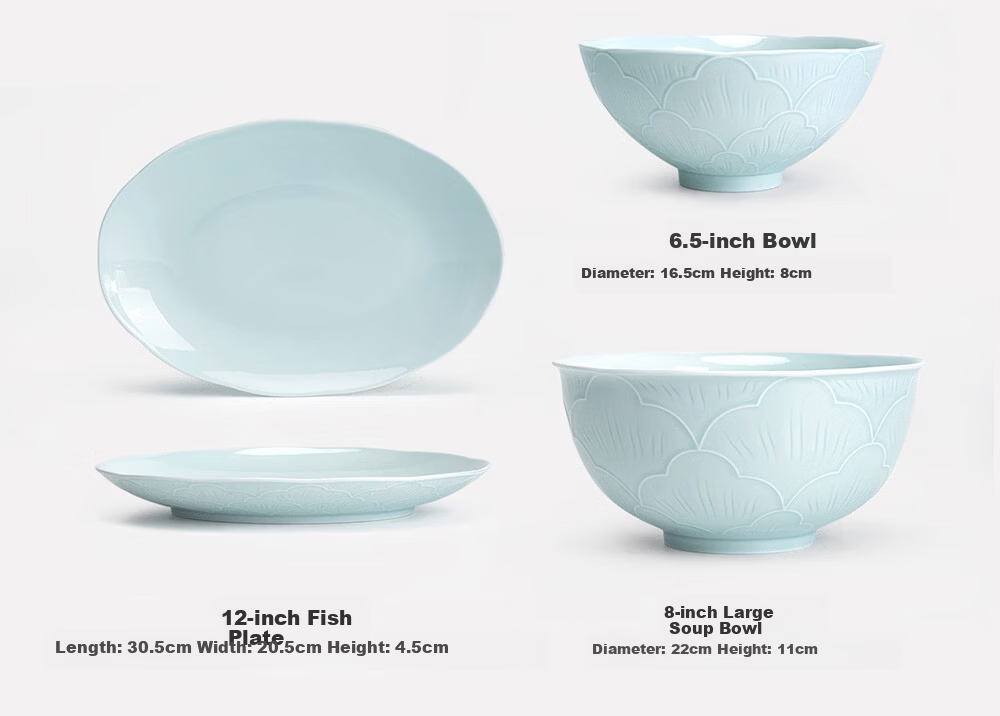 Blue Seal Oriental Jingdezhen Ceramic Dinnerware Set High-Temperature Yingqing Underglaze Carved Bowl Set 6-Piece Gift Box 19