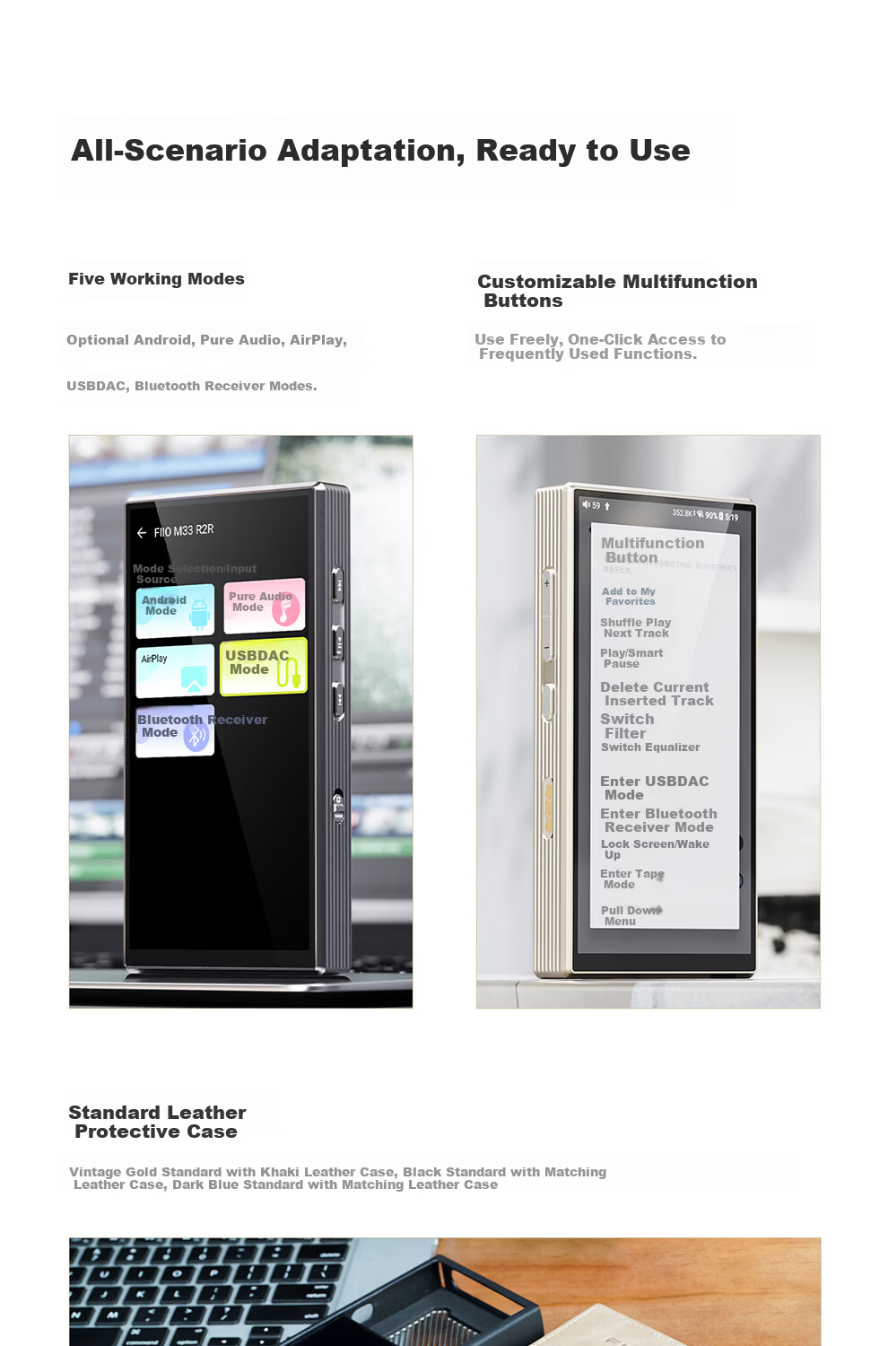 FiiO M33 R2R HiFi Player MP3 Lossless Music Android Portable Bluetooth WiFi Balanced DSD Decoder Player Black (8GB+128GB) 20