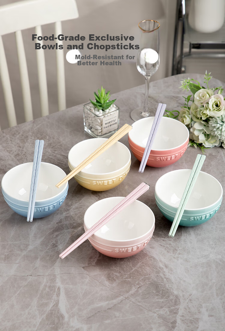 Banwu Life Ceramic Bowl and Chopsticks Set, Single-User High-Quality Underglaze Color Tableware, Personal Bowl and Chopsticks 10