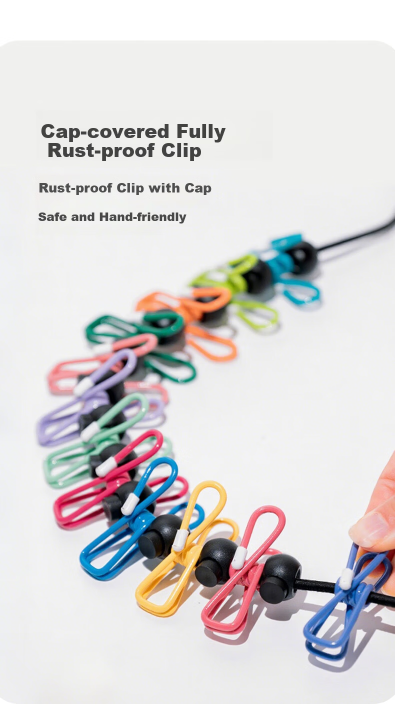 JiaTu Outdoor Travel Clothesline Hotel No-Drill Clothes Drying Tool Indoor Windproof Hanging Rope 1.8m Black Color Cap 3